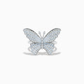 The Nature 14K White Gold Diamond with White Enamel Butterfly Ring features sparkling diamonds and delicate white enamel, elegantly crafted and showcased against a plain white background.