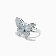 The Nature 14K White Gold Diamond with White Enamel Butterfly Ring features sparkling diamonds and delicate white enamel, elegantly crafted and showcased against a plain white background.