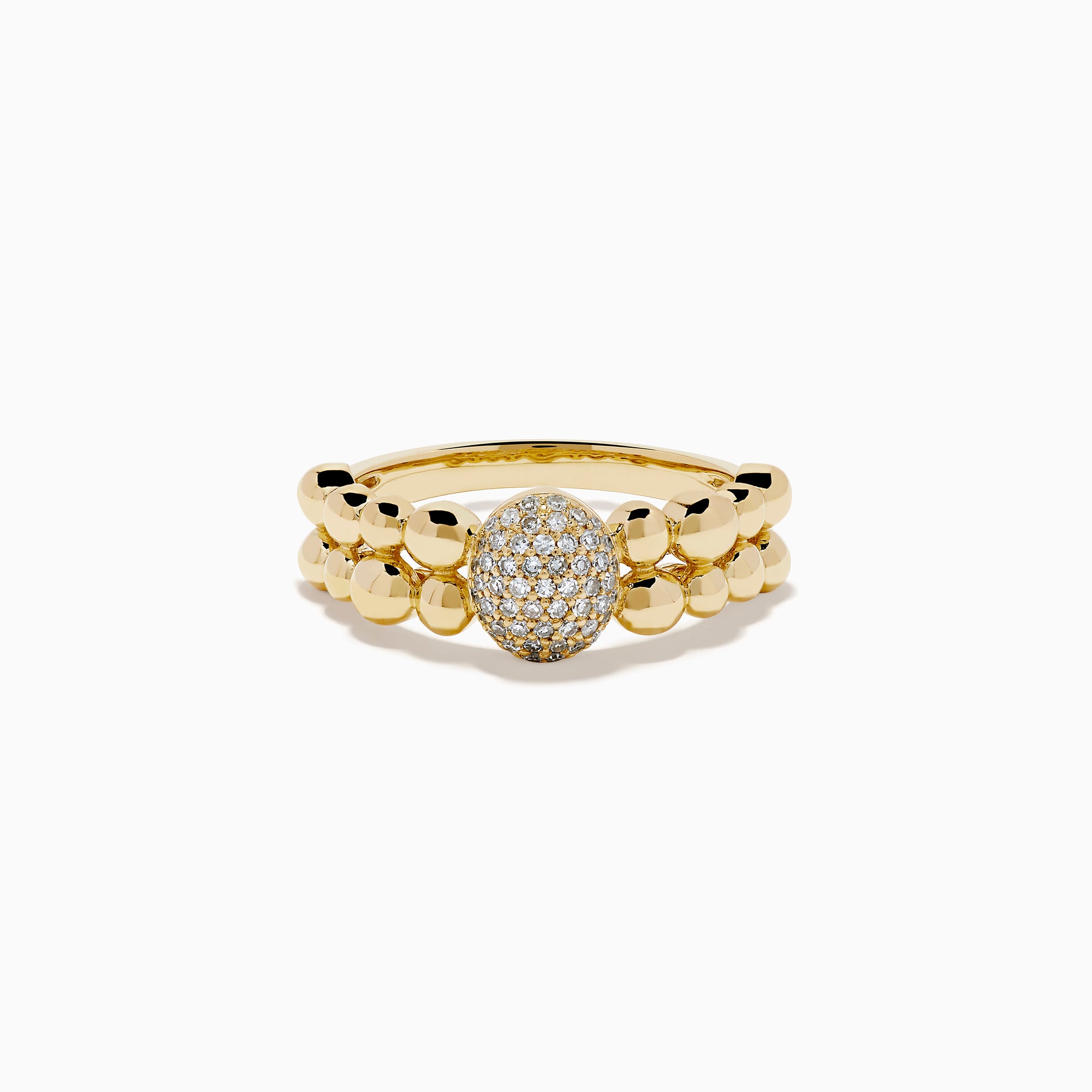 The D'Oro 14K Yellow Gold Diamond Cluster Ring features a beaded band and an oval-shaped diamond cluster, shown on a white background.