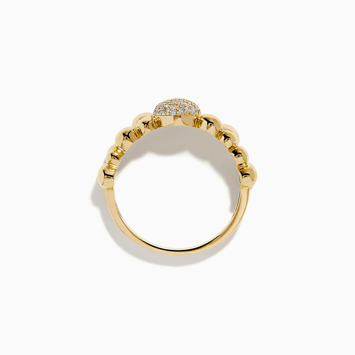 The D'Oro 14K Yellow Gold Diamond Cluster Ring features a beaded band and an oval-shaped diamond cluster, shown on a white background.