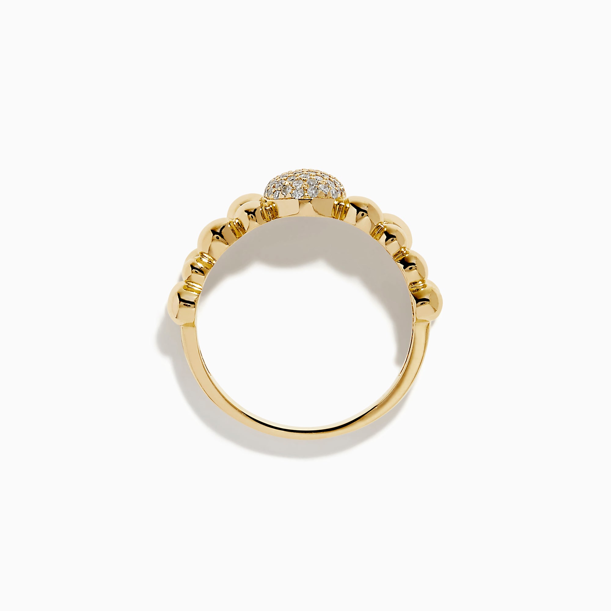 The D'Oro 14K Yellow Gold Diamond Cluster Ring features a beaded band and an oval-shaped diamond cluster, shown on a white background.