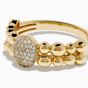 The D'Oro 14K Yellow Gold Diamond Cluster Ring features a beaded band and an oval-shaped diamond cluster, shown on a white background.