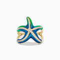 The 14K Yellow Gold Diamond and Enamel Starfish Ring features blue and green enamel with diamond accents on the arms, shown against a white background.