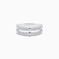The Pave Classica 14K White Gold Diamond Studded Ring features two parallel rows of sparkling diamonds, separated by polished metal bars for a sleek, modern look.
