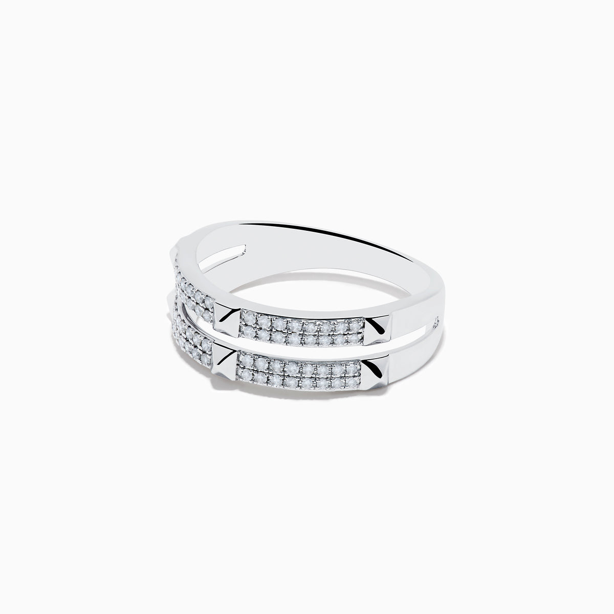 The Pave Classica 14K White Gold Diamond Studded Ring features two parallel rows of sparkling diamonds, separated by polished metal bars for a sleek, modern look.