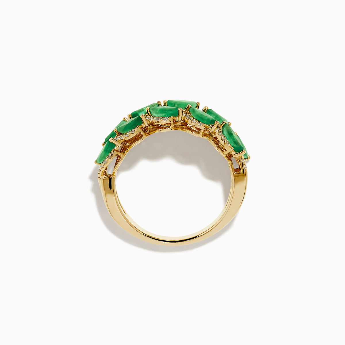 The 14K White Gold Emerald and Diamond Marquise Leaf Ring features a leaf-inspired design adorned with marquise emeralds and sparkling diamond accents.
