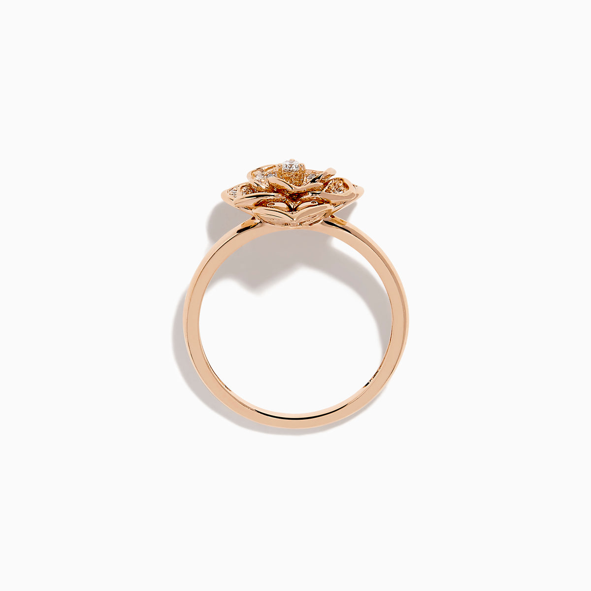 The Pave Rose 14K Rose Gold Diamond Rose Ring features a detailed floral design with multiple small diamonds forming the petals and center, all set against a white background.
