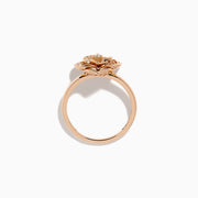 The Pave Rose 14K Rose Gold Diamond Rose Ring features a detailed floral design with multiple small diamonds forming the petals and center, all set against a white background.
