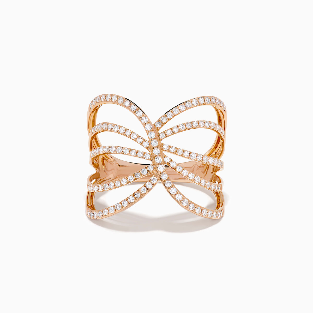 14K Rose Gold Diamond Pave Multi Row Crossover Ring