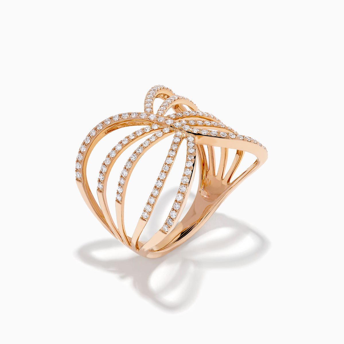14K Rose Gold Diamond Pave Multi Row Crossover Ring