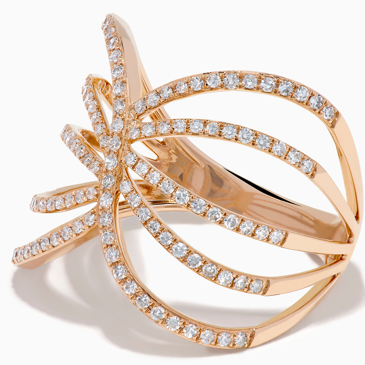 14K Rose Gold Diamond Pave Multi Row Crossover Ring