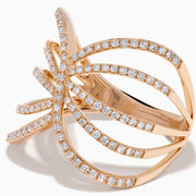 14K Rose Gold Diamond Pave Multi Row Crossover Ring