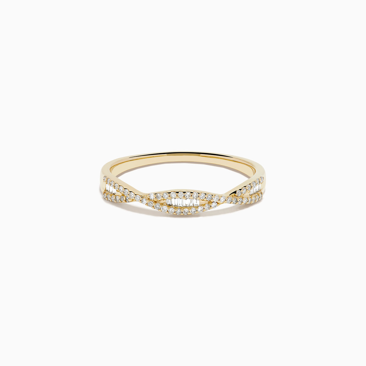14K Yellow Gold Diamond Baguette and Round Crossover Ring