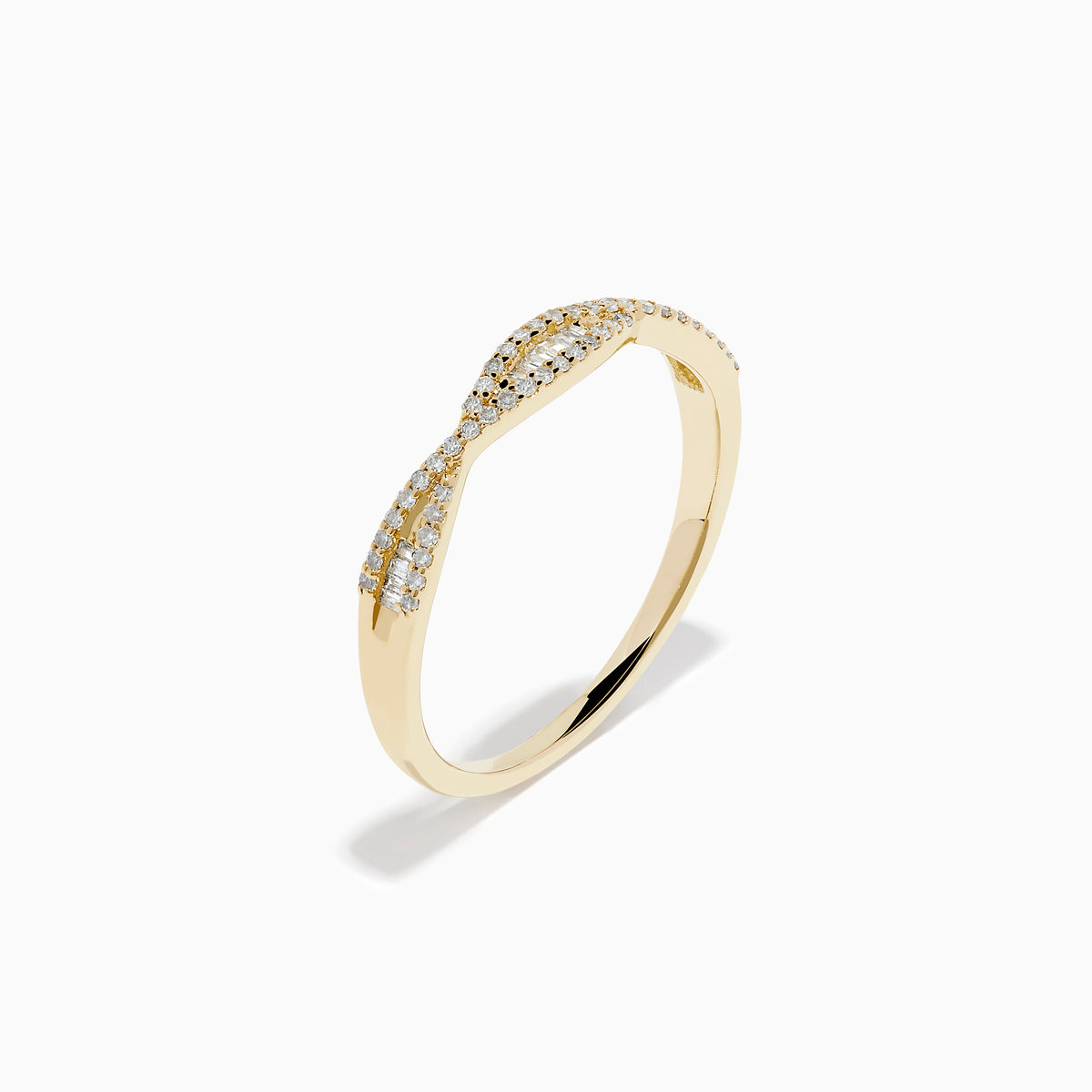 14K Yellow Gold Diamond Baguette and Round Crossover Ring