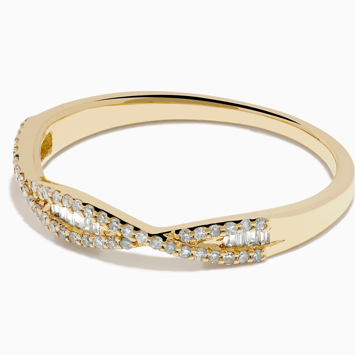 14K Yellow Gold Diamond Baguette and Round Crossover Ring