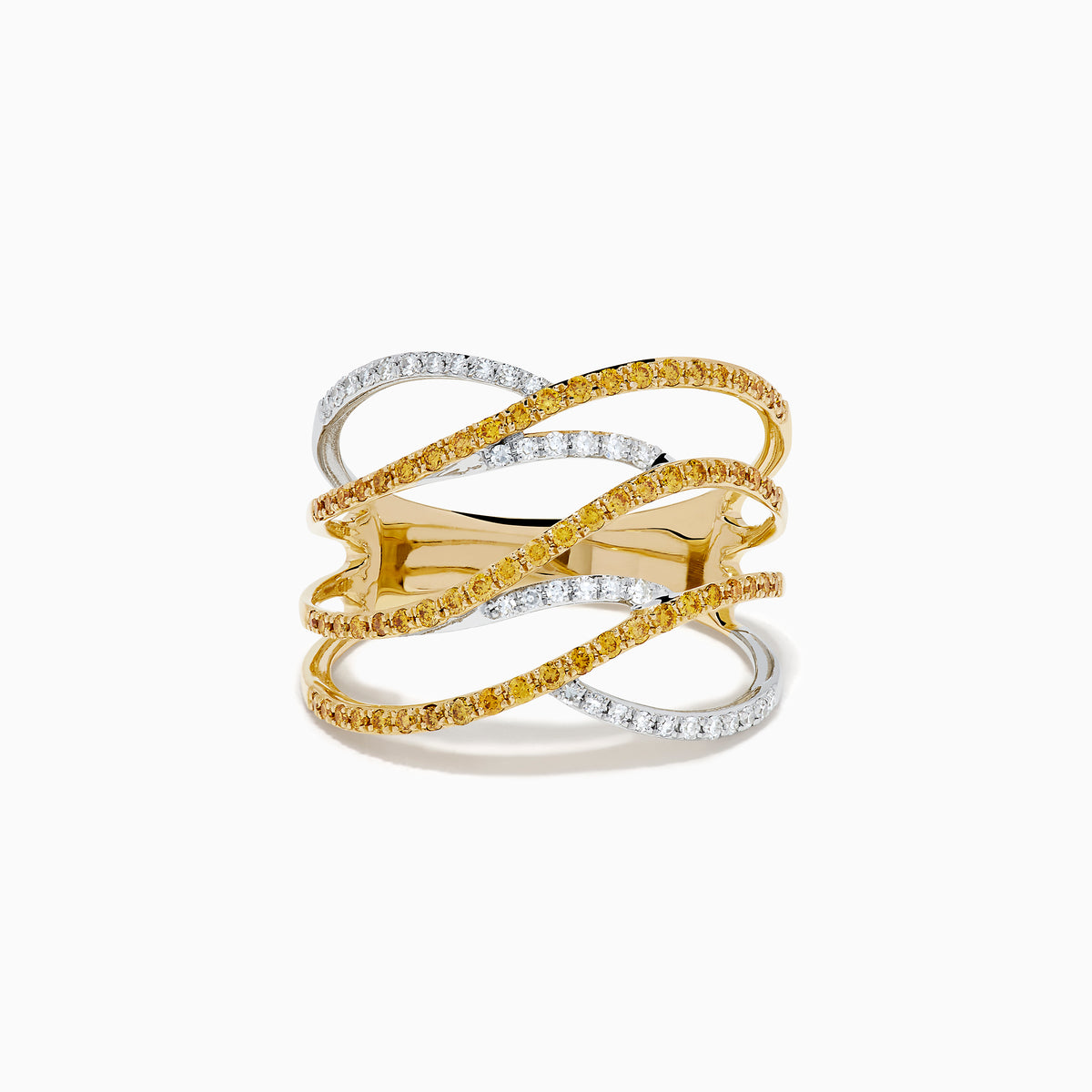 14K Two-Tone Gold Yellow and White Diamond Pave Crossover Ring