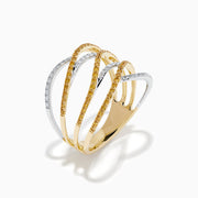 14K Two-Tone Gold Yellow and White Diamond Pave Crossover Ring