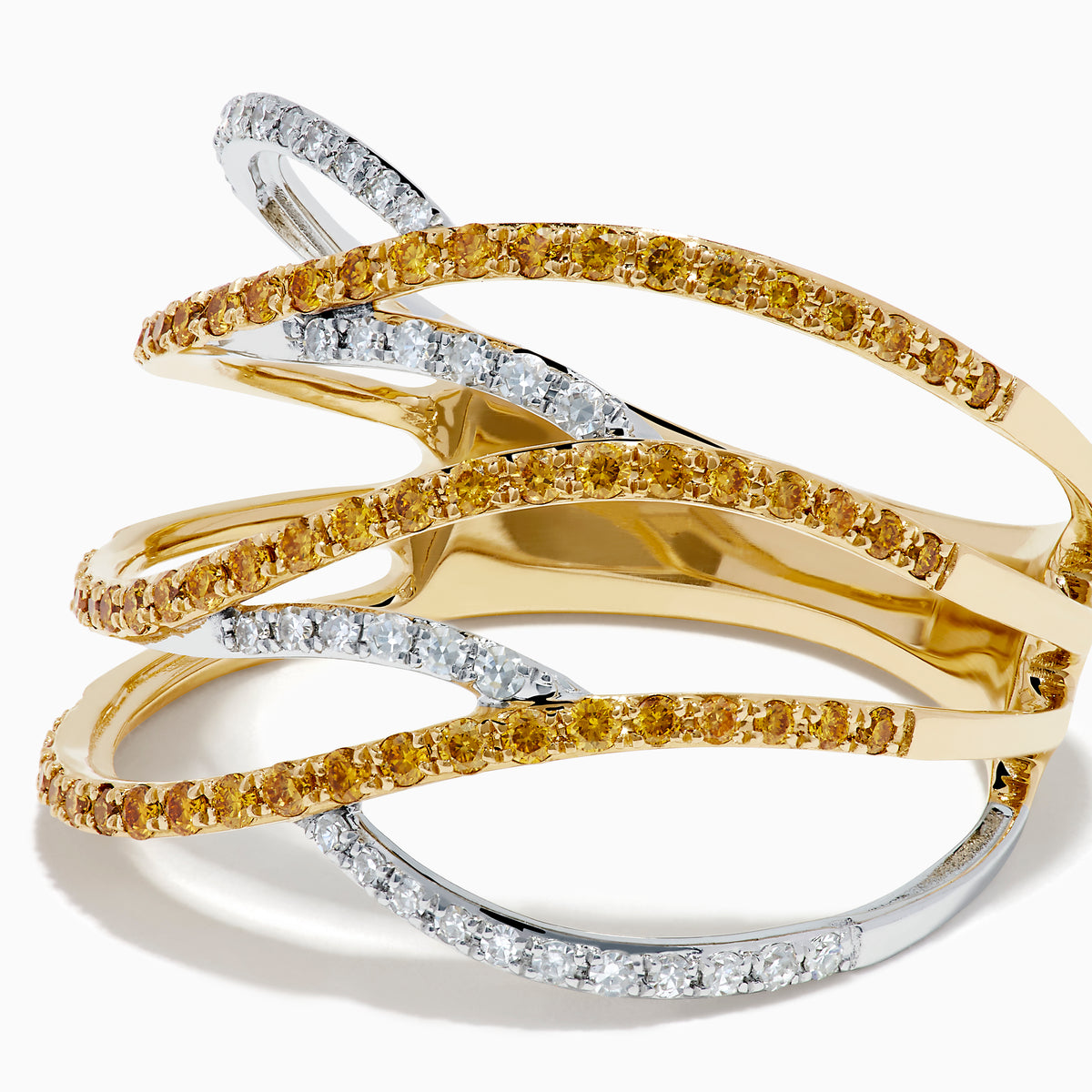 14K Two-Tone Gold Yellow and White Diamond Pave Crossover Ring
