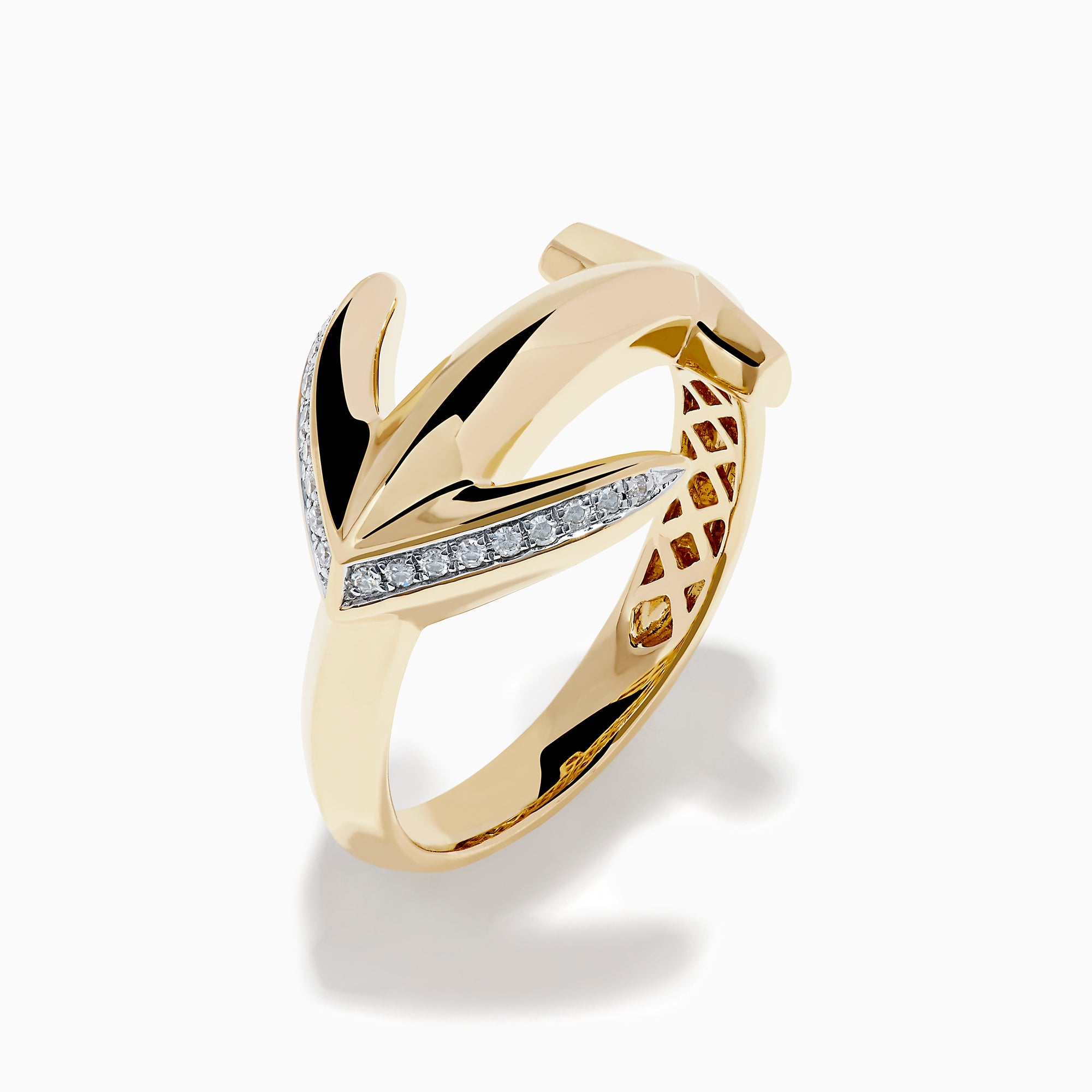 14K Yellow Gold Diamond Pave Anchor Ring