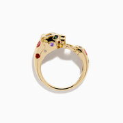 The Signature 14K Yellow Gold Multi Sapphire and Diamond Panther Ring showcases colorful sapphires and diamonds, set in a bold design inspired by a panther motif.