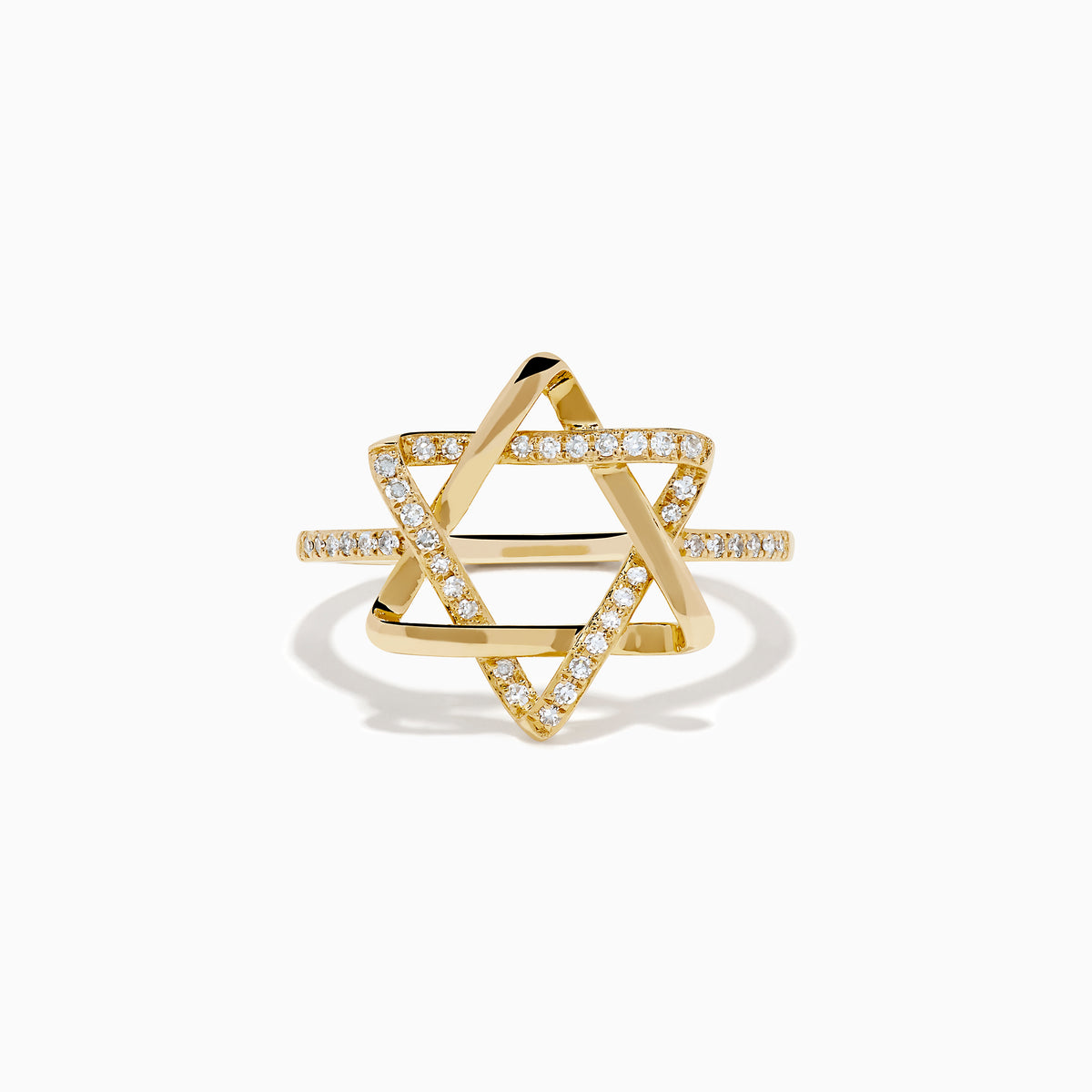 14K Yellow Gold Diamond Pave Star of David Ring