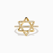 14K Yellow Gold Diamond Pave Star of David Ring