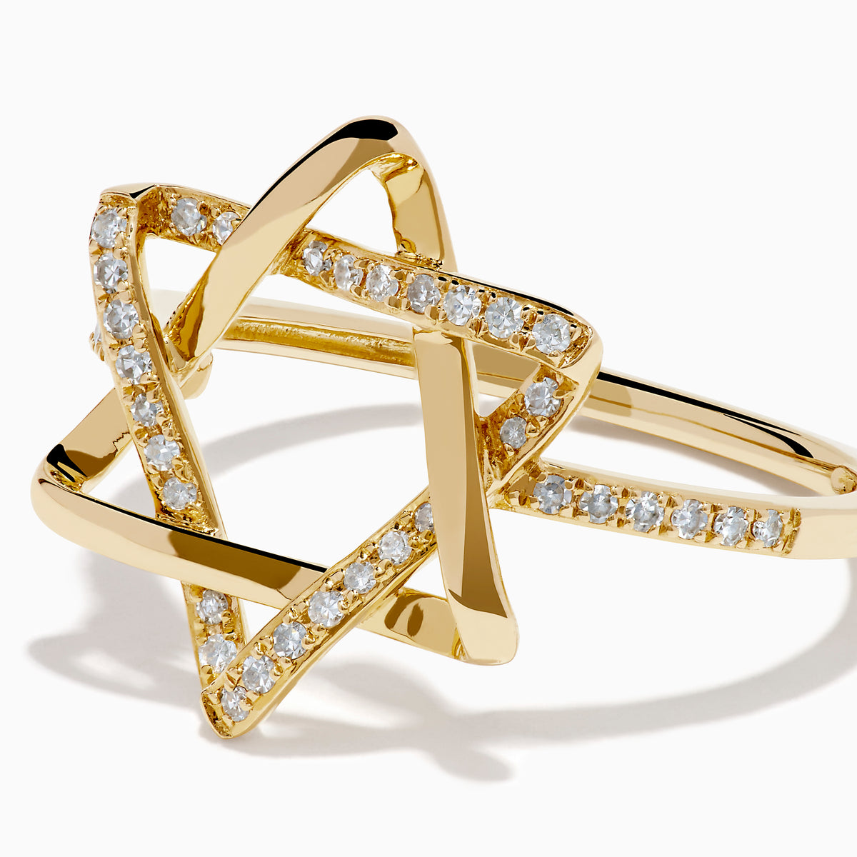 14K Yellow Gold Diamond Pave Star of David Ring