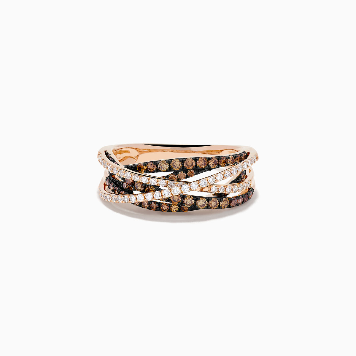 14K Rose Gold Espresso and White Diamond Pave Crossover Ring