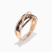 14K Rose Gold Espresso and White Diamond Pave Crossover Ring