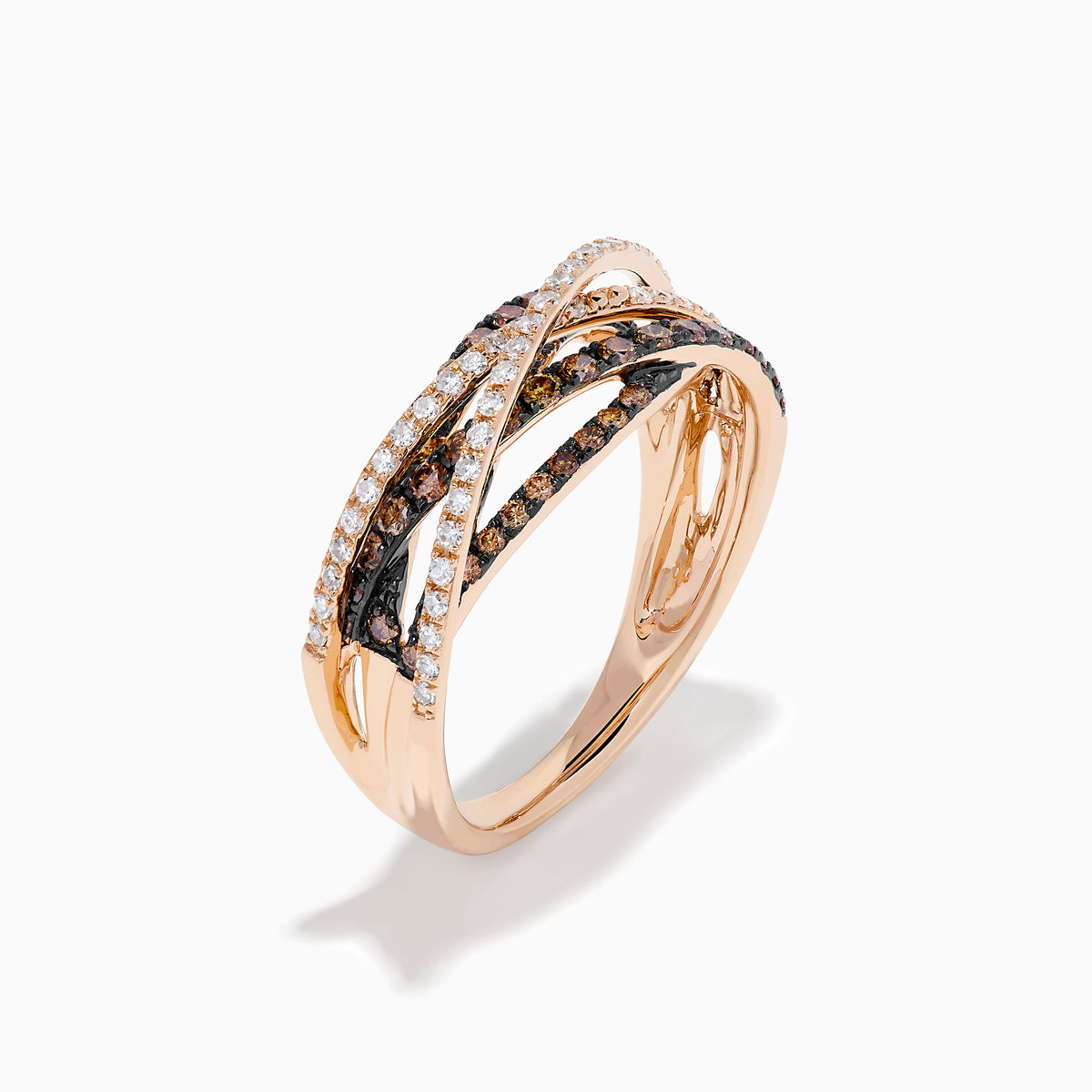 14K Rose Gold Espresso and White Diamond Pave Crossover Ring
