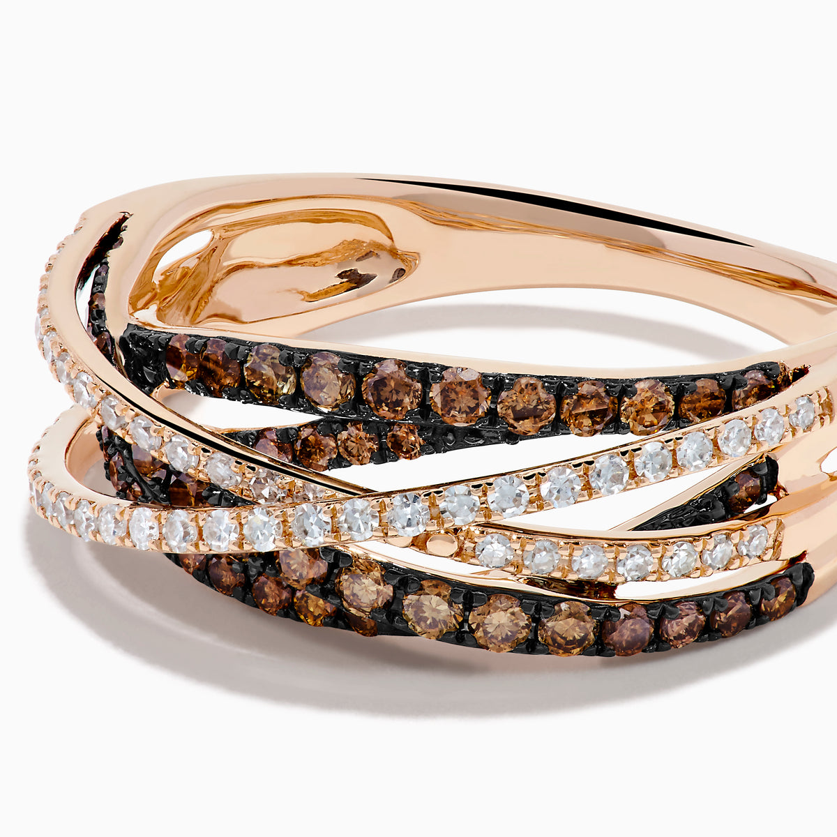 14K Rose Gold Espresso and White Diamond Pave Crossover Ring