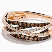 14K Rose Gold Espresso and White Diamond Pave Crossover Ring