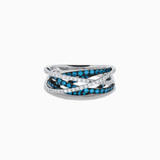 14K White Gold Blue and White Diamond Pave Crossover Ring