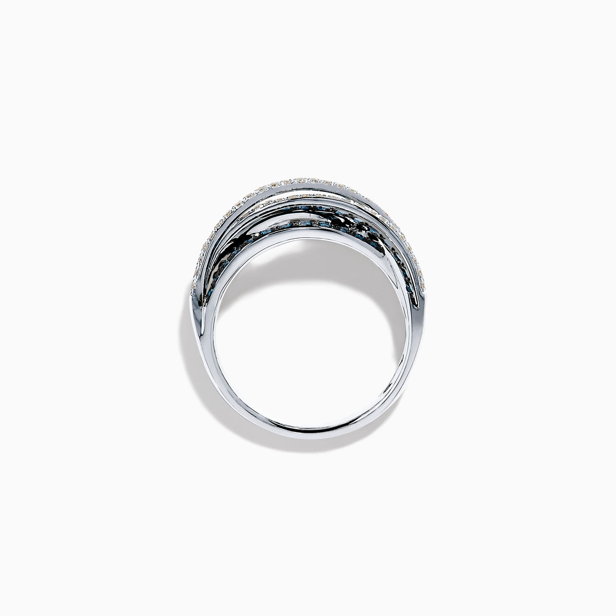 14K White Gold Blue and White Diamond Pave Crossover Ring