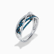 14K White Gold Blue and White Diamond Pave Crossover Ring