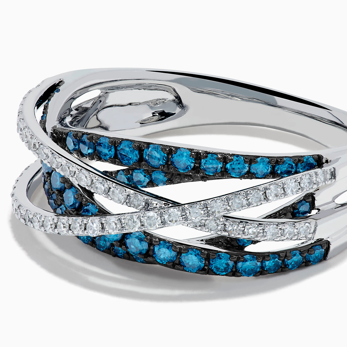 14K White Gold Blue and White Diamond Pave Crossover Ring