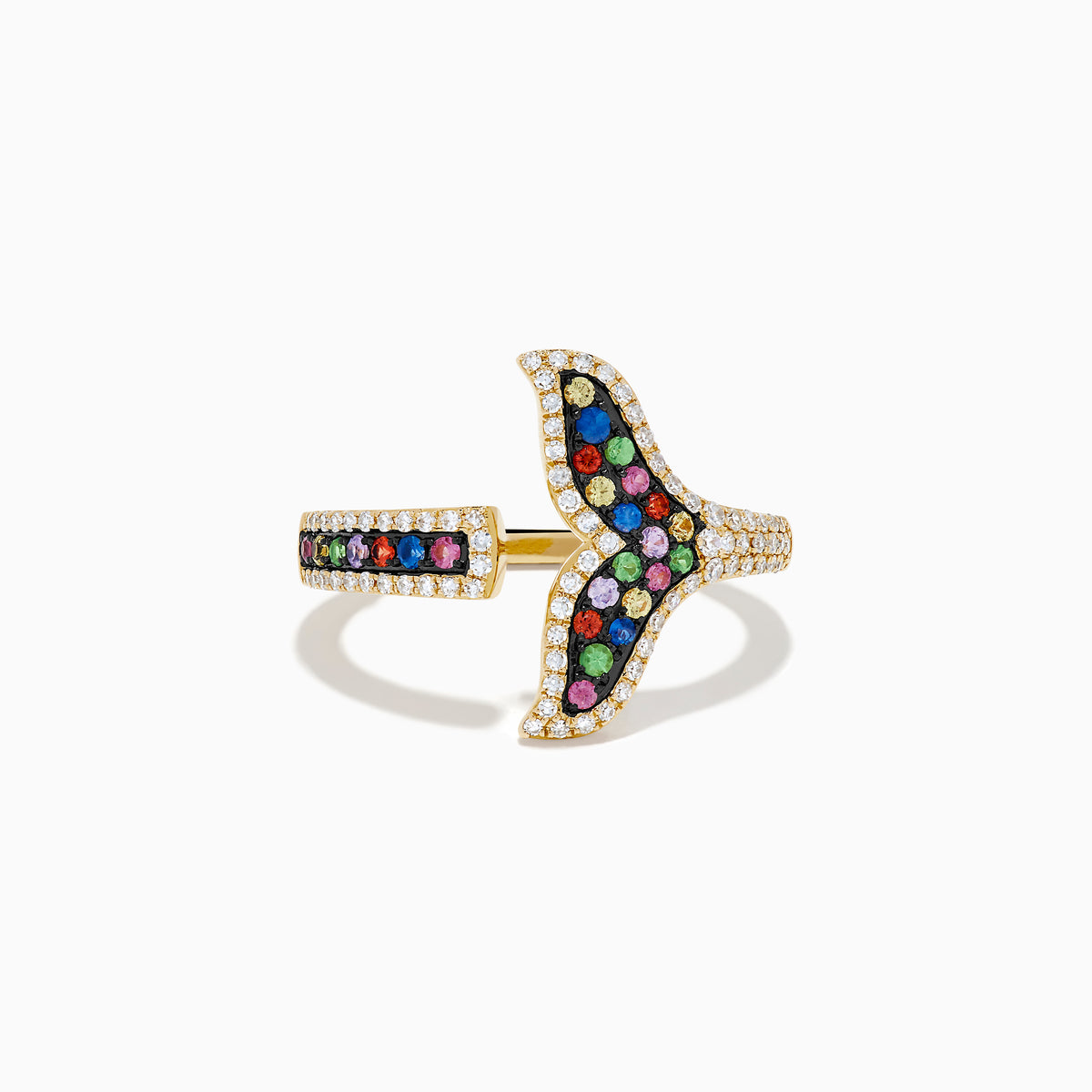 Watercolors 14K Yellow Gold Multi Sapphire and Diamond Open Whale Tail Ring