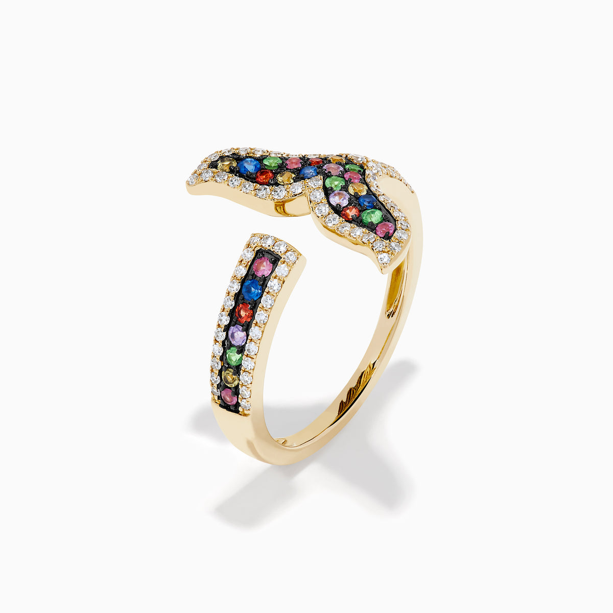 Watercolors 14K Yellow Gold Multi Sapphire and Diamond Open Whale Tail Ring