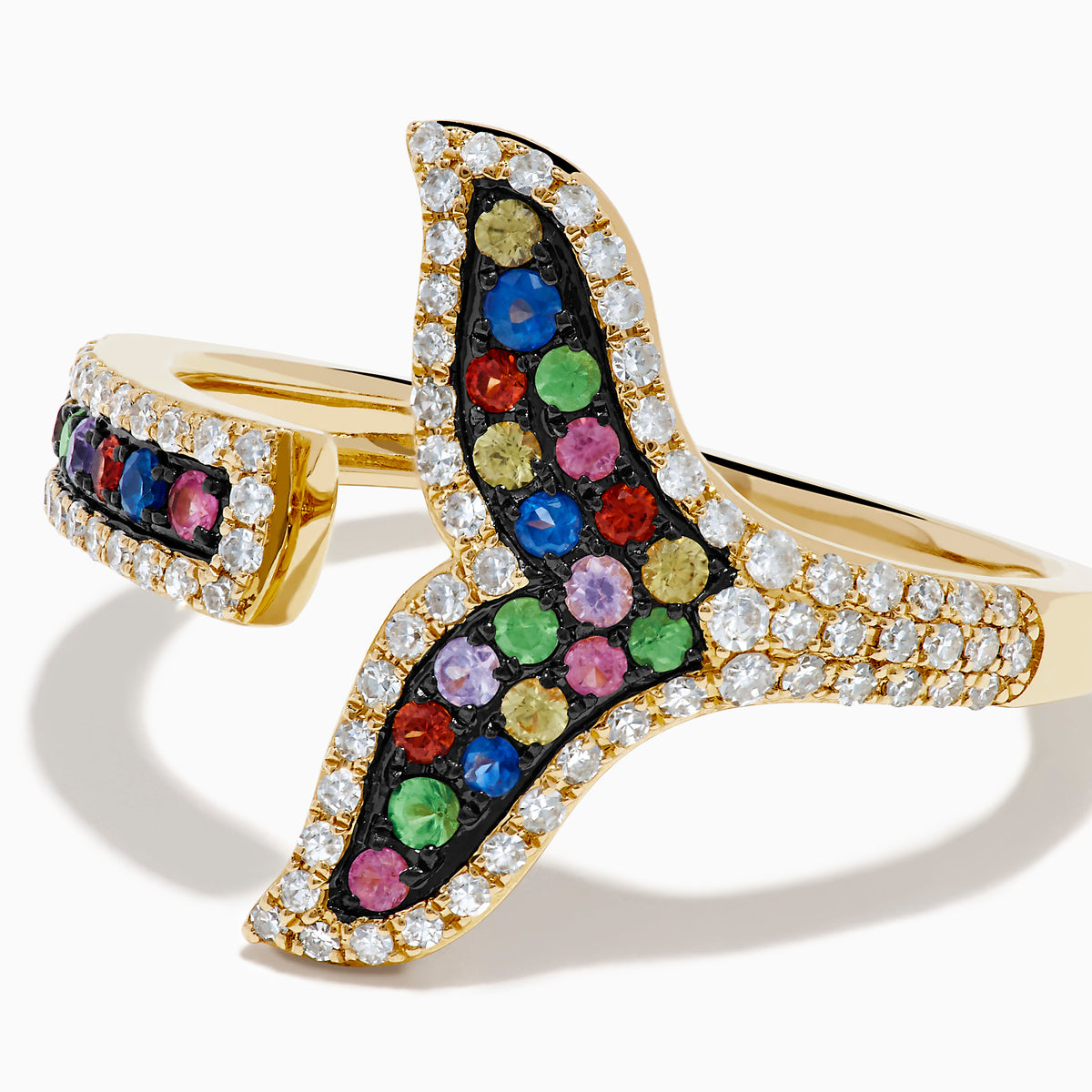 Watercolors 14K Yellow Gold Multi Sapphire and Diamond Open Whale Tail Ring