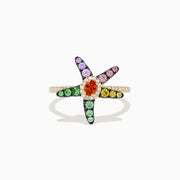 Watercolors 14K Yellow Gold Multi Sapphire and Diamond Starfish Ring