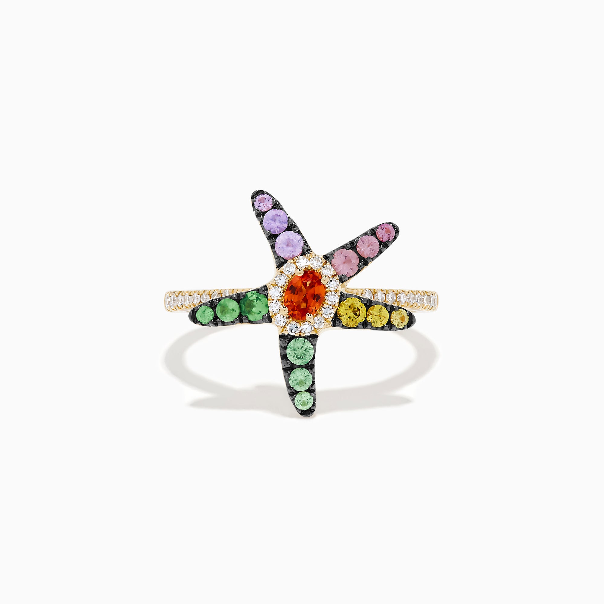 Watercolors 14K Yellow Gold Multi Sapphire and Diamond Starfish Ring