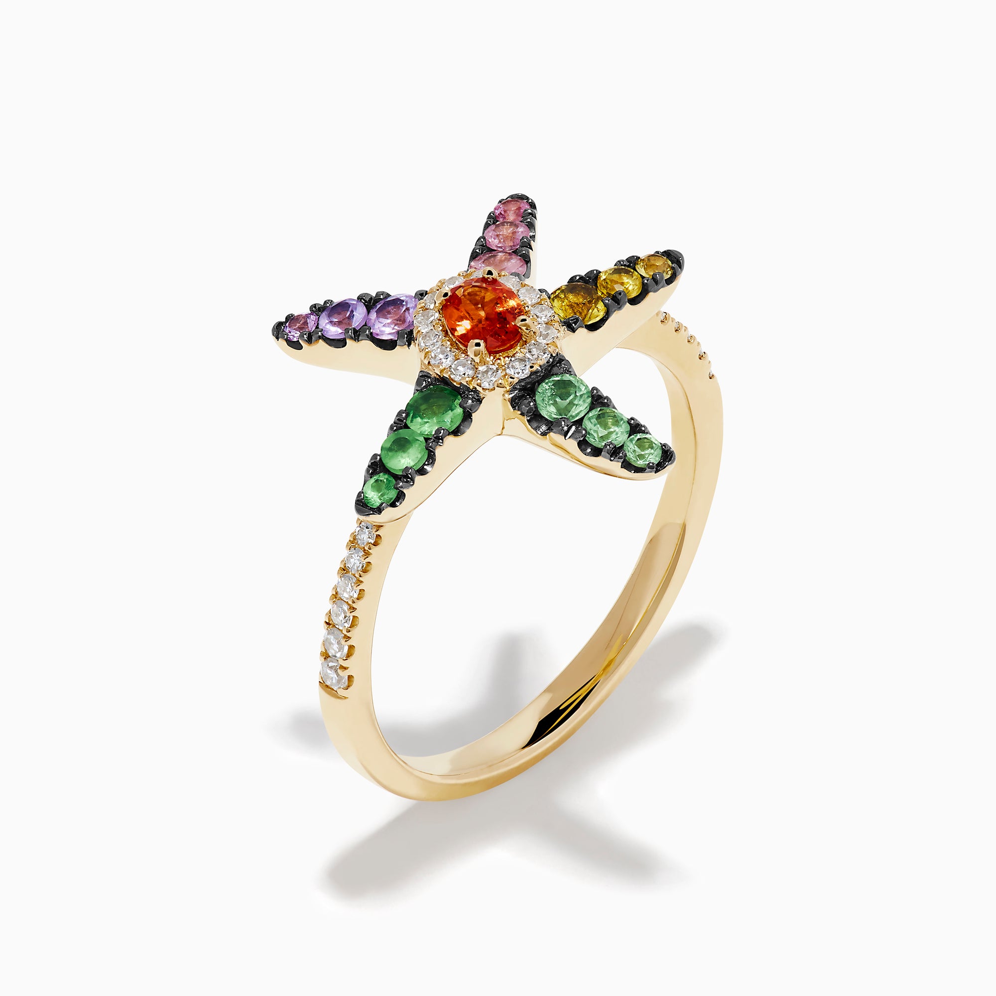 Watercolors 14K Yellow Gold Multi Sapphire and Diamond Starfish Ring
