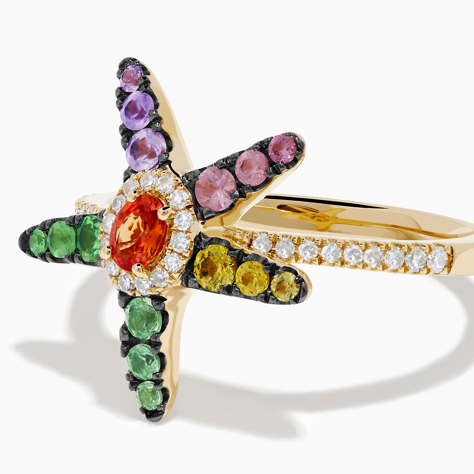 Watercolors 14K Yellow Gold Multi Sapphire and Diamond Starfish Ring