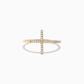The Novelty 14K Yellow Gold Diamond Cross Ring features a large horizontal cross design set with small white diamonds, showcased on a plain white background. A stunning statement piece for any occasion.