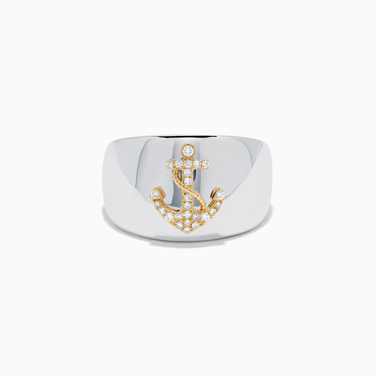 Sterling Silver and 14K Yellow Gold Diamond Anchor Signet Ring