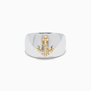 Sterling Silver and 14K Yellow Gold Diamond Anchor Signet Ring