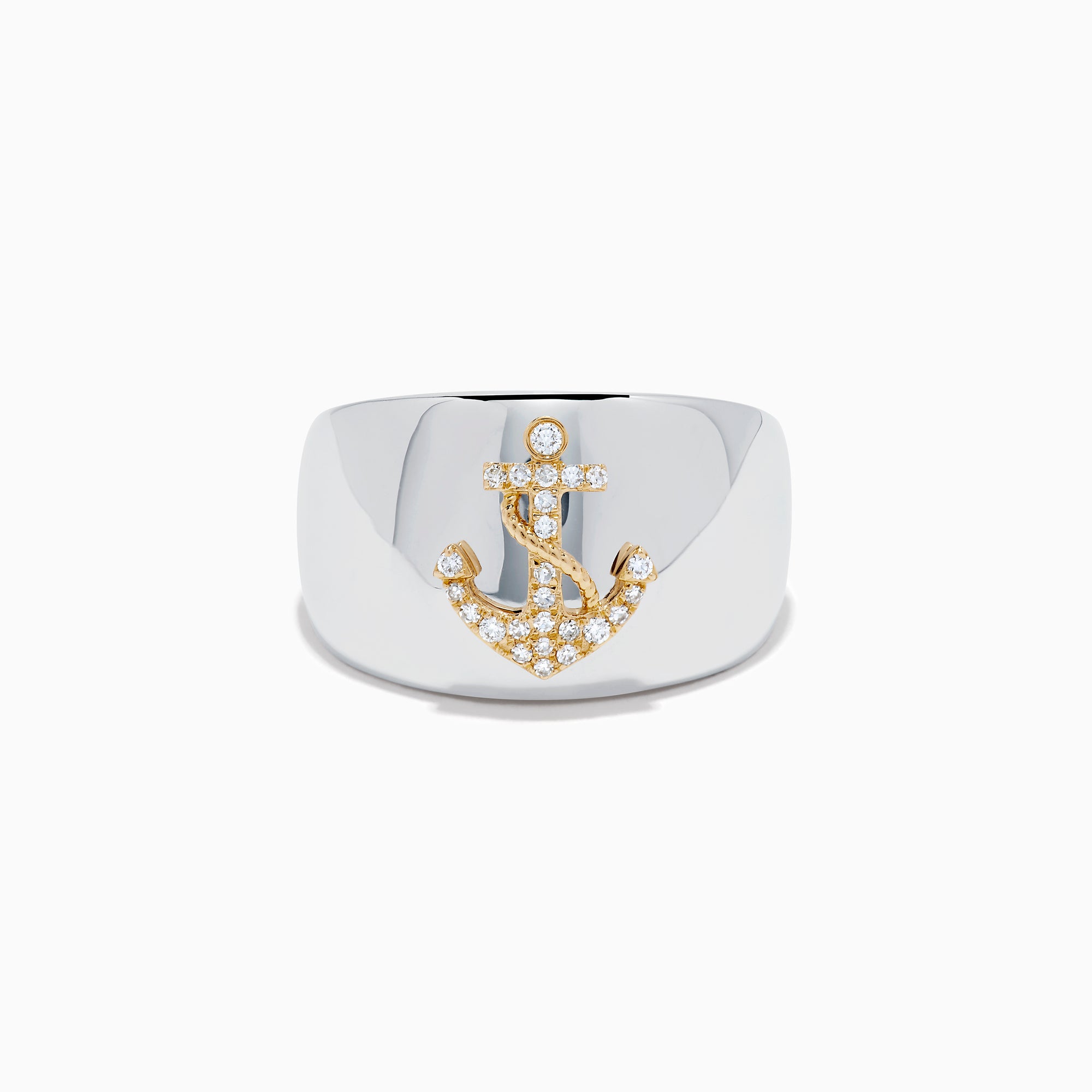 Sterling Silver and 14K Yellow Gold Diamond Anchor Signet Ring