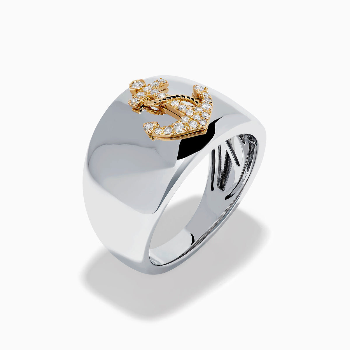 Sterling Silver and 14K Yellow Gold Diamond Anchor Signet Ring