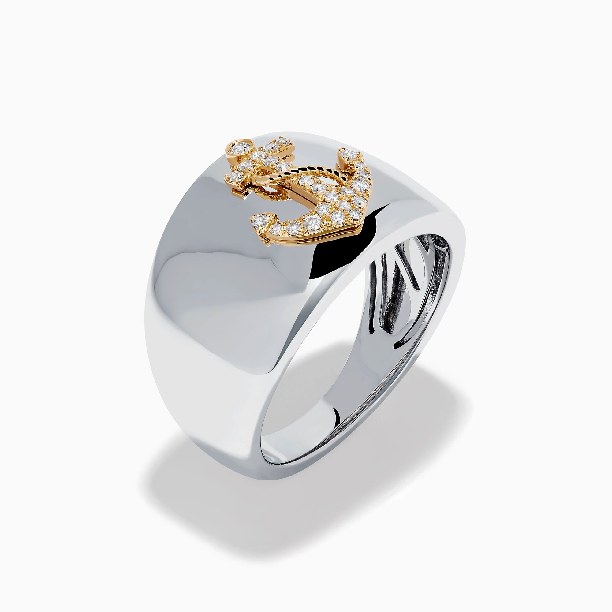 Sterling Silver and 14K Yellow Gold Diamond Anchor Signet Ring