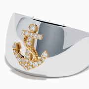 Sterling Silver and 14K Yellow Gold Diamond Anchor Signet Ring
